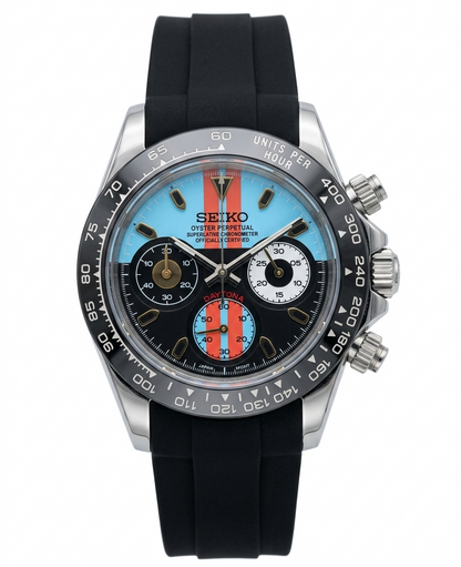 D-Racing Mod "Blue/Orange Racing" - Reloj personalizado con cronógrafo VK63 y cristal de zafiro | XP Watch Co.