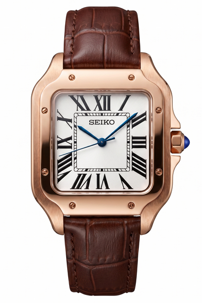 Santeiko Mod "Rose Gold White Roman" Leather - Reloj personalizado con cristal de zafiro y acero inoxidable | XP Watch Co.