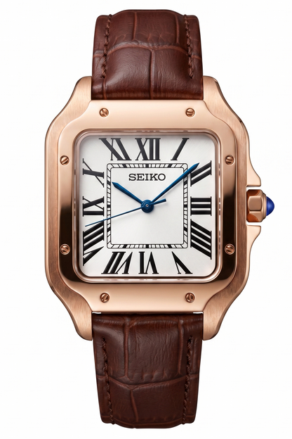 Santeiko Mod "Rose Gold White Roman" Leather - Reloj personalizado con cristal de zafiro y acero inoxidable | XP Watch Co.