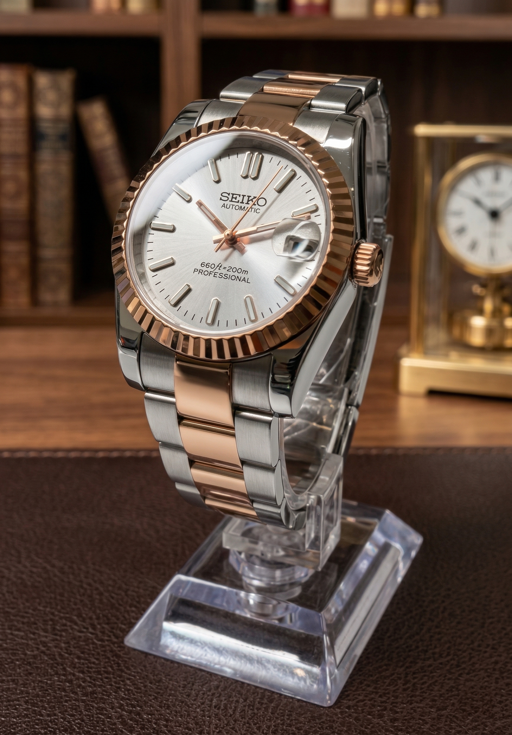 DJ-Fluted "Two Tone Rose Gold W/White" - Reloj personalizado con cristal de zafiro y acero inoxidable 316L | XP Watch Co.