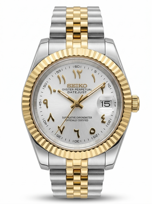 Reloj Automático XP Mod XP Mod DJ-Fluted Two-Tone Arabic "Pure White" - movimiento NH35, acero 316L, cristal zafiro | XP Watch Co.