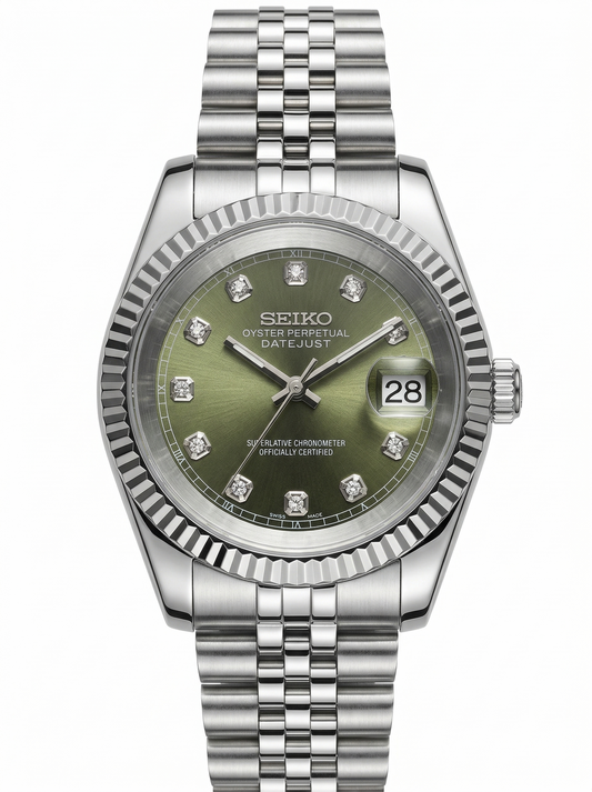 Reloj Automático XP Mod XP Mod DJ-Fluted "Silver" Olive dial con movimiento NH35 acero 316L cristal zafiro | XP Watch Co.