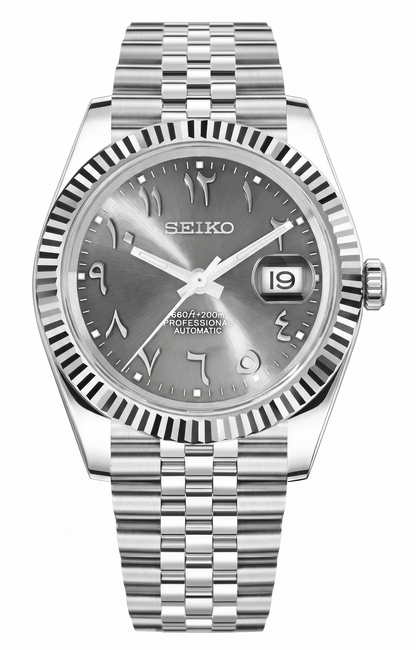 DJ-Fluted Mod "Grey Rhodium" Árabe - movimiento NH35, acero 316L, cristal zafiro | XP Watch Co.
