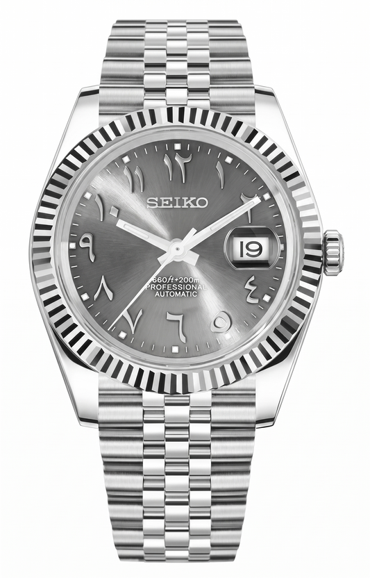 DJ-Fluted Mod "Grey Rhodium" Árabe - movimiento NH35, acero 316L, cristal zafiro | XP Watch Co.