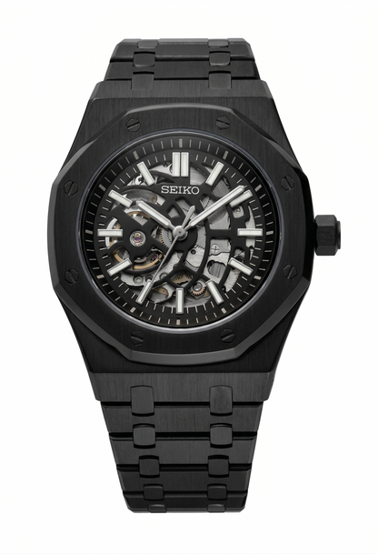 ROAK "Skeleton Black" - Reloj personalizado con movimiento automático NH35 y acero inoxidable 316L | XP Watch Co.