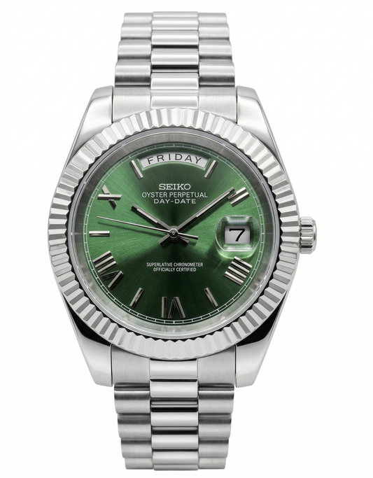 Reloj Automático XP Mod XP Mod DD-President "Mint Green Roman" con movimiento NH35, acero 316L y cristal zafiro | XP Watch Co.