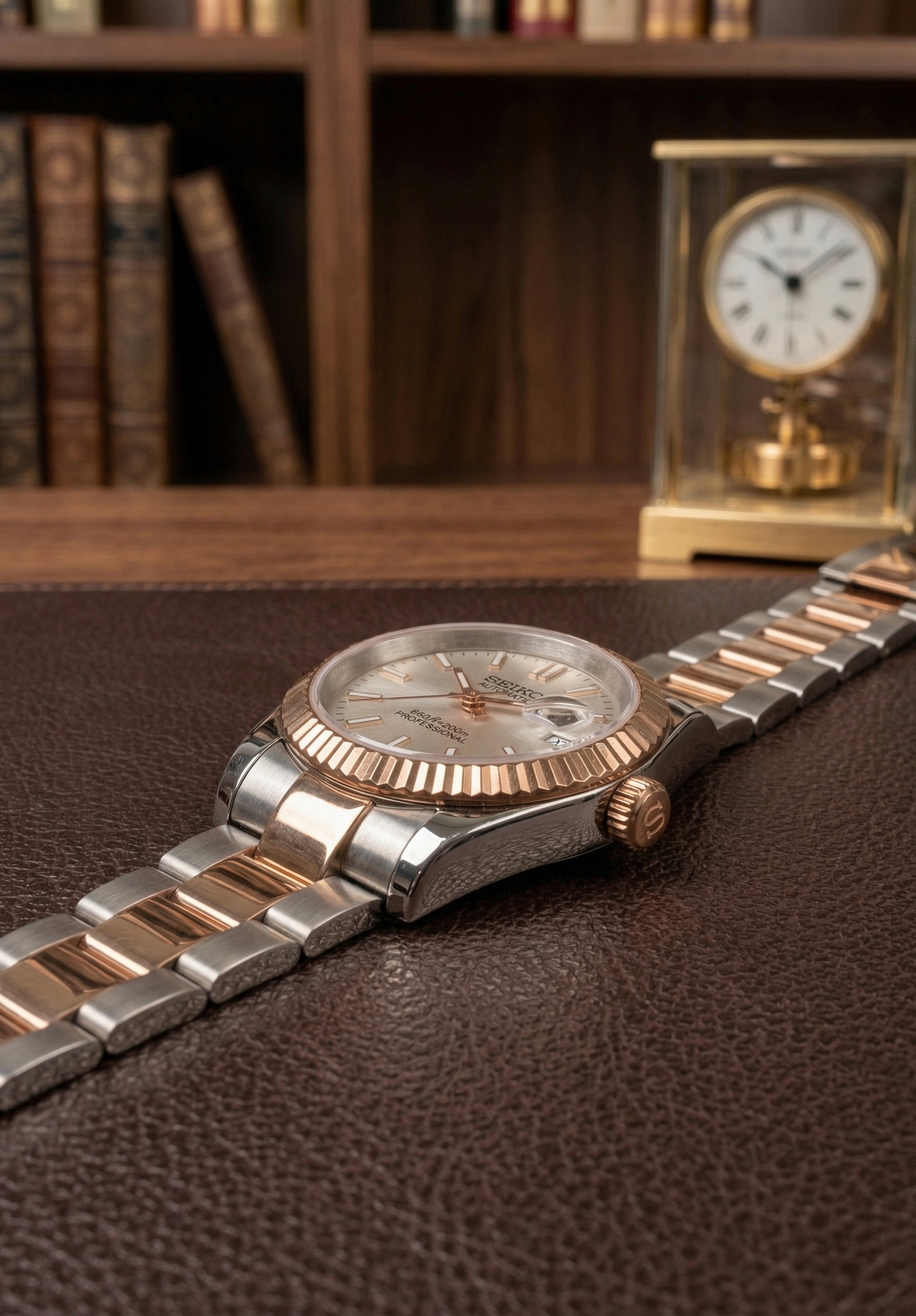 DJ-Fluted "Two Tone Rose Gold W/White" - Reloj personalizado con cristal de zafiro y acero 316L | XP Watch Co.