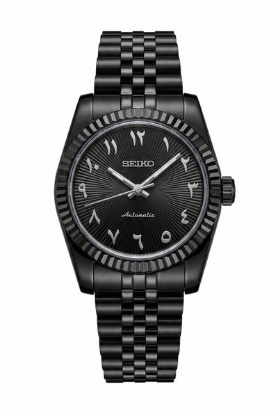 DJ-Fluted "Black Stealth" Árabe - Reloj personalizado con movimiento automático NH35 y acero inoxidable 316L | XP Watch Co.