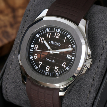 Aqua-Tropic Mod "Silver Brown" - Reloj personalizado con movimiento automático NH35 y cristal de zafiro | XP Watch Co.