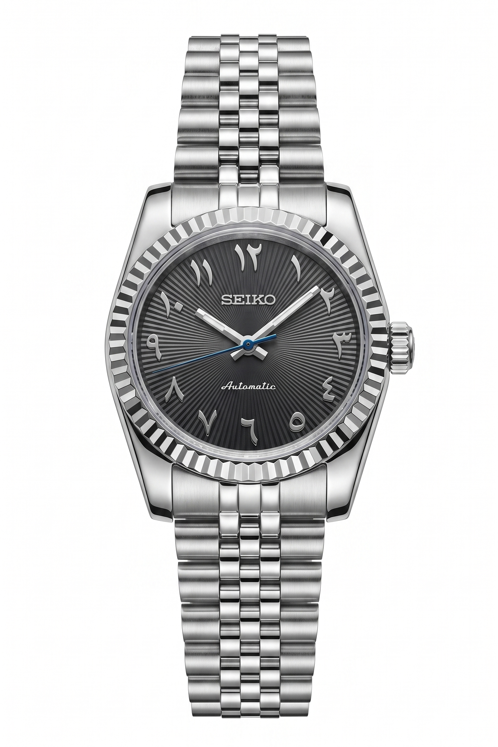 DJ-Fluted "Silver Stealth" Árabe - Reloj personalizado con movimiento automático NH35 y cristal de zafiro | XP Watch Co.