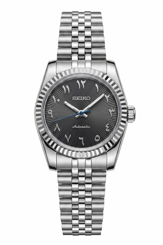 DJ-Fluted "Silver Stealth" Árabe - Reloj personalizado con movimiento automático NH35 y cristal de zafiro | XP Watch Co.