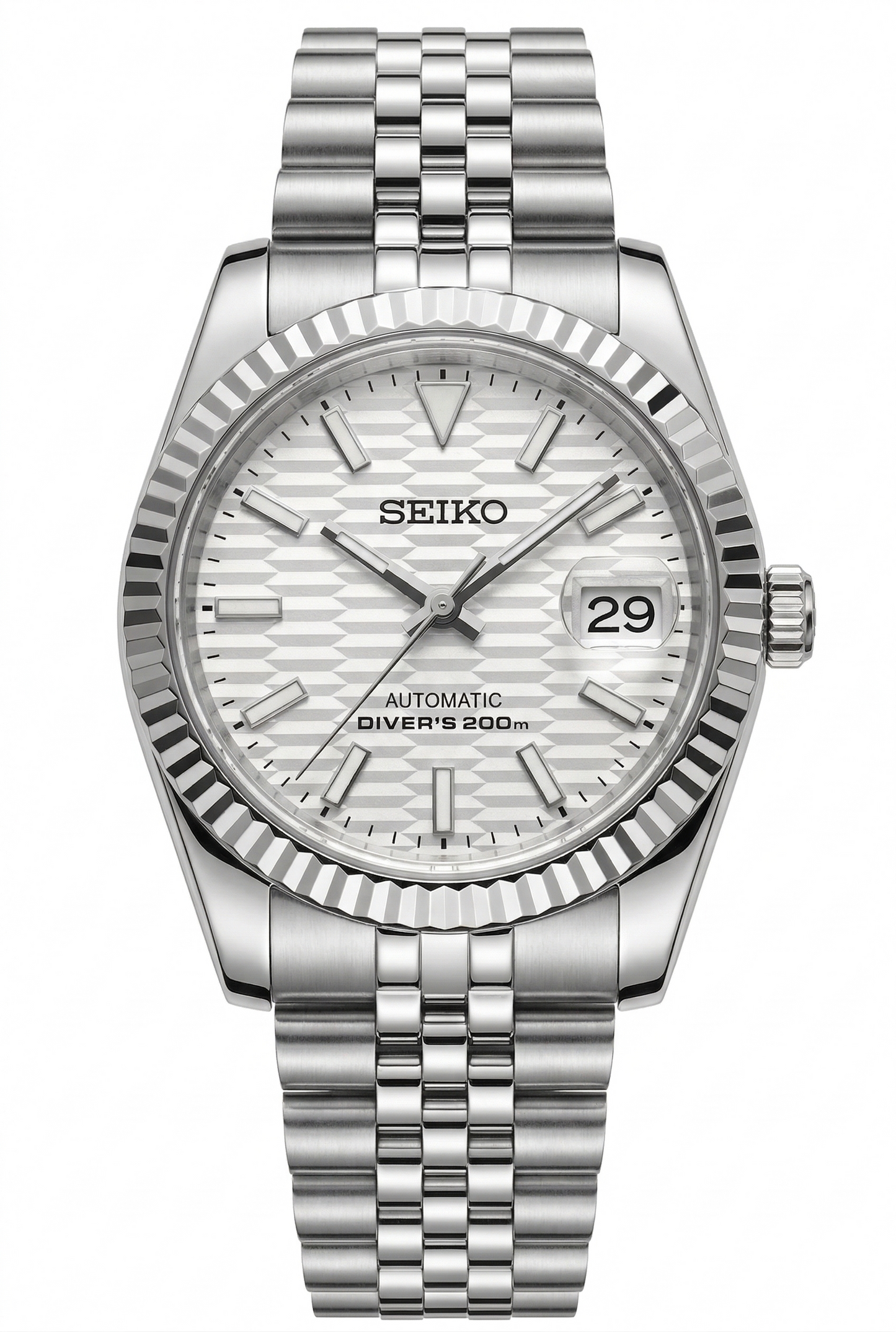 DJ-Fluted "Textured White" - Reloj personalizado con movimiento automático NH35 y cristal de zafiro | XP Watch Co.