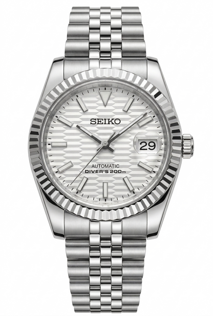 DJ-Fluted "Textured White" - Reloj personalizado con movimiento automático NH35 y cristal de zafiro | XP Watch Co.