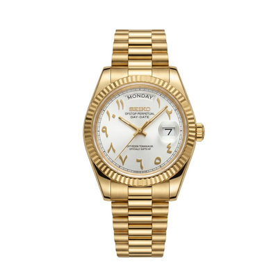 DD-President "Gold White Arabic" - Reloj personalizado con cristal de zafiro y acero inoxidable 316L | XP Watch Co.