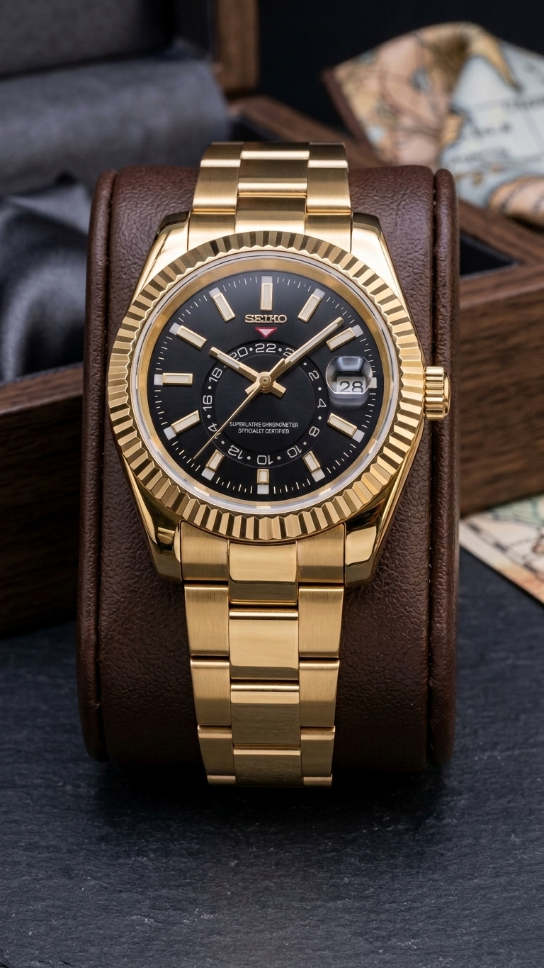 Sky-Dweller Gold "Negro" - Reloj personalizado con cristal de zafiro y acero inoxidable 316L | XP Watch Co.