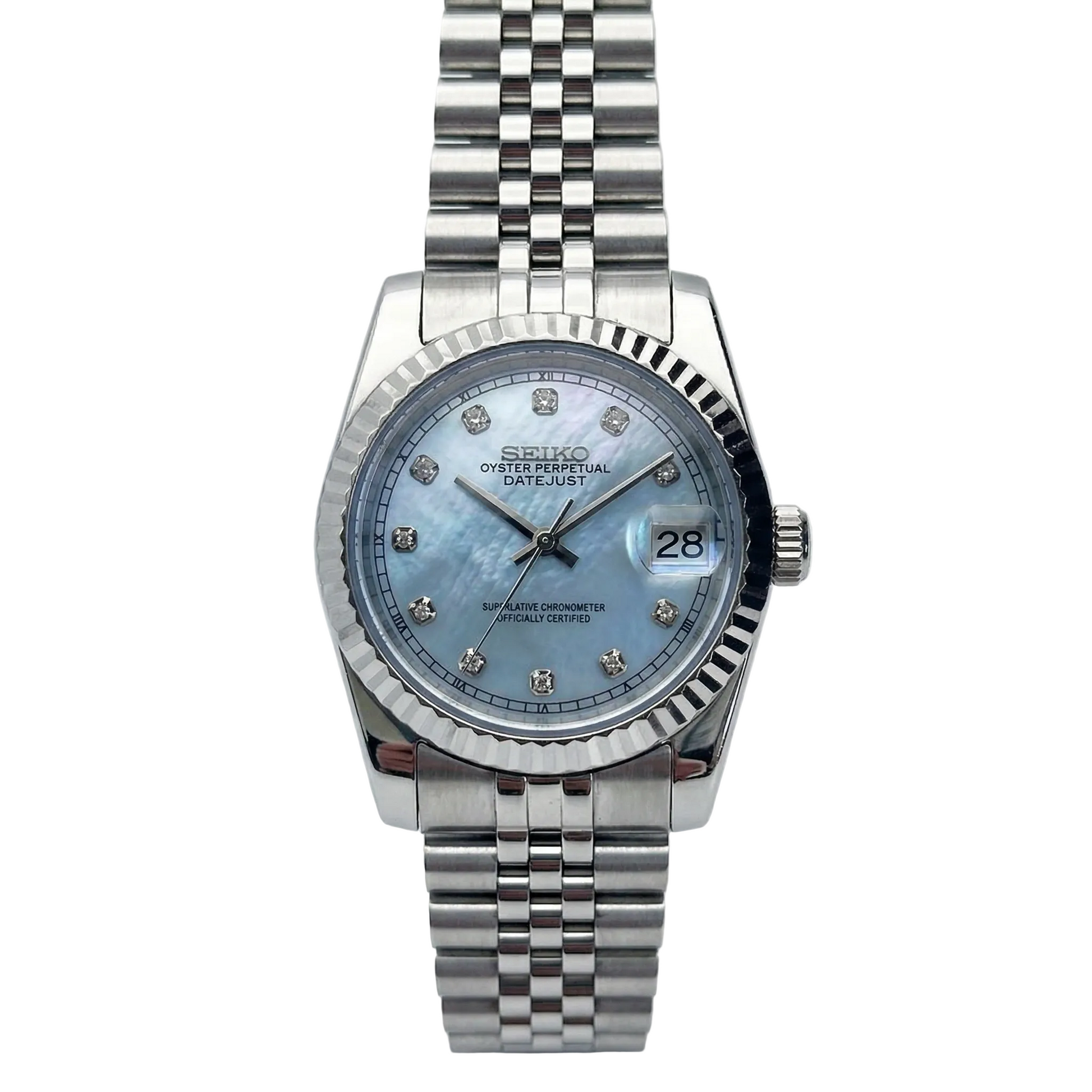 DJ-Fluted "Silver" Ice Pearl con movimiento NH35, cristal zafiro y acero 316L | XP Watch Co.