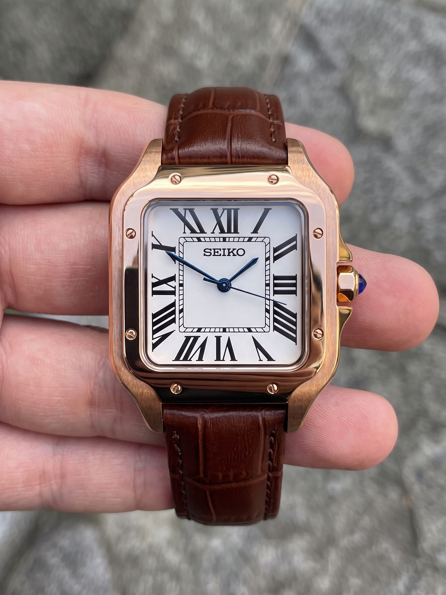 Santeiko Mod "Rose Gold White Roman" Leather - Reloj personalizado con cristal de zafiro | XP Watch Co.