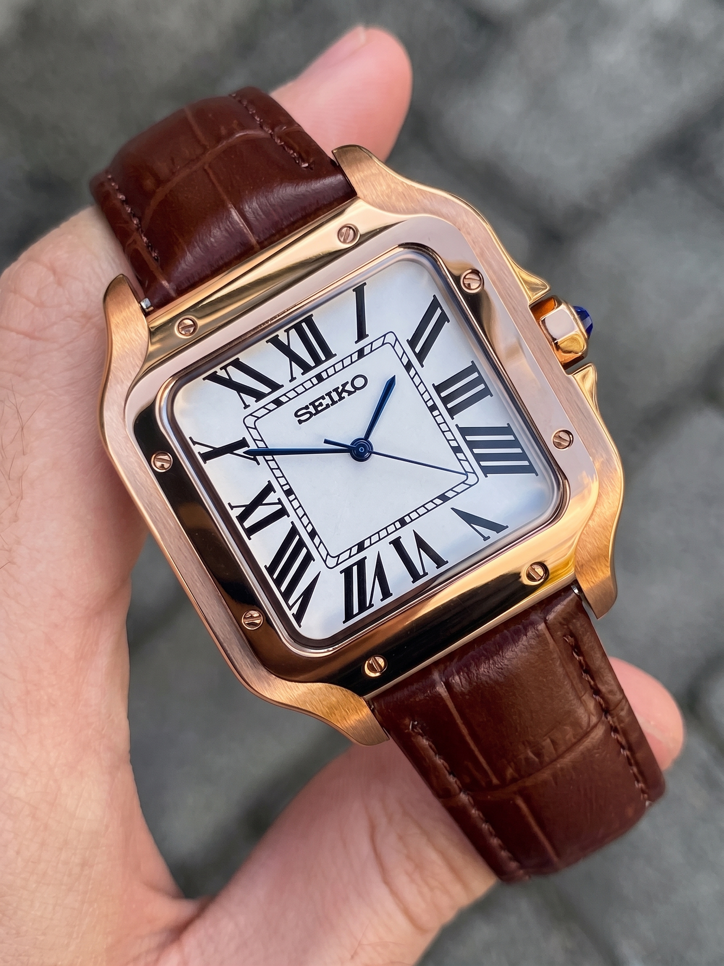 Santeiko Mod "Rose Gold White Roman" Leather - Reloj personalizado con cristal de zafiro y acero inoxidable 316L | XP Watch Co.