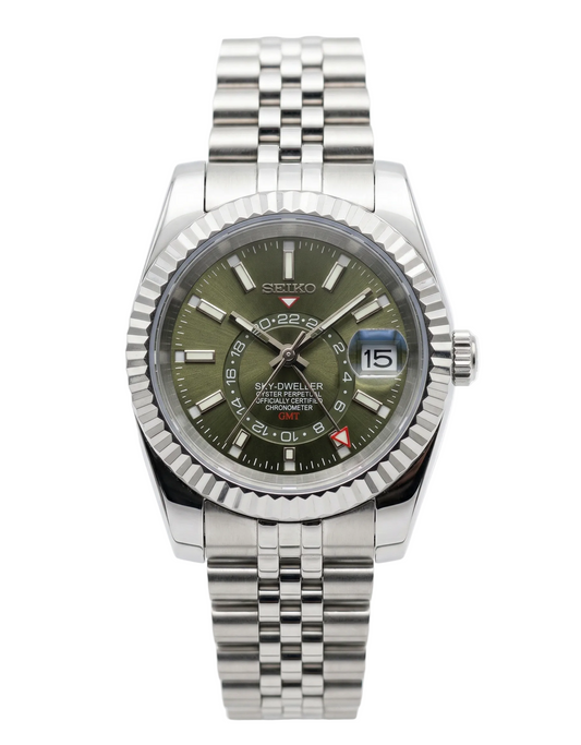 Sky-Dweller "Verde oliva" con movimiento NH35, cristal zafiro y acero 316L | XP Watch Co.