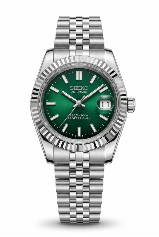 Reloj Automático XP Mod XP Mod DJ-Fluted "Green" con movimiento NH35, cristal zafiro y acero 316L pulido | XP Watch Co.