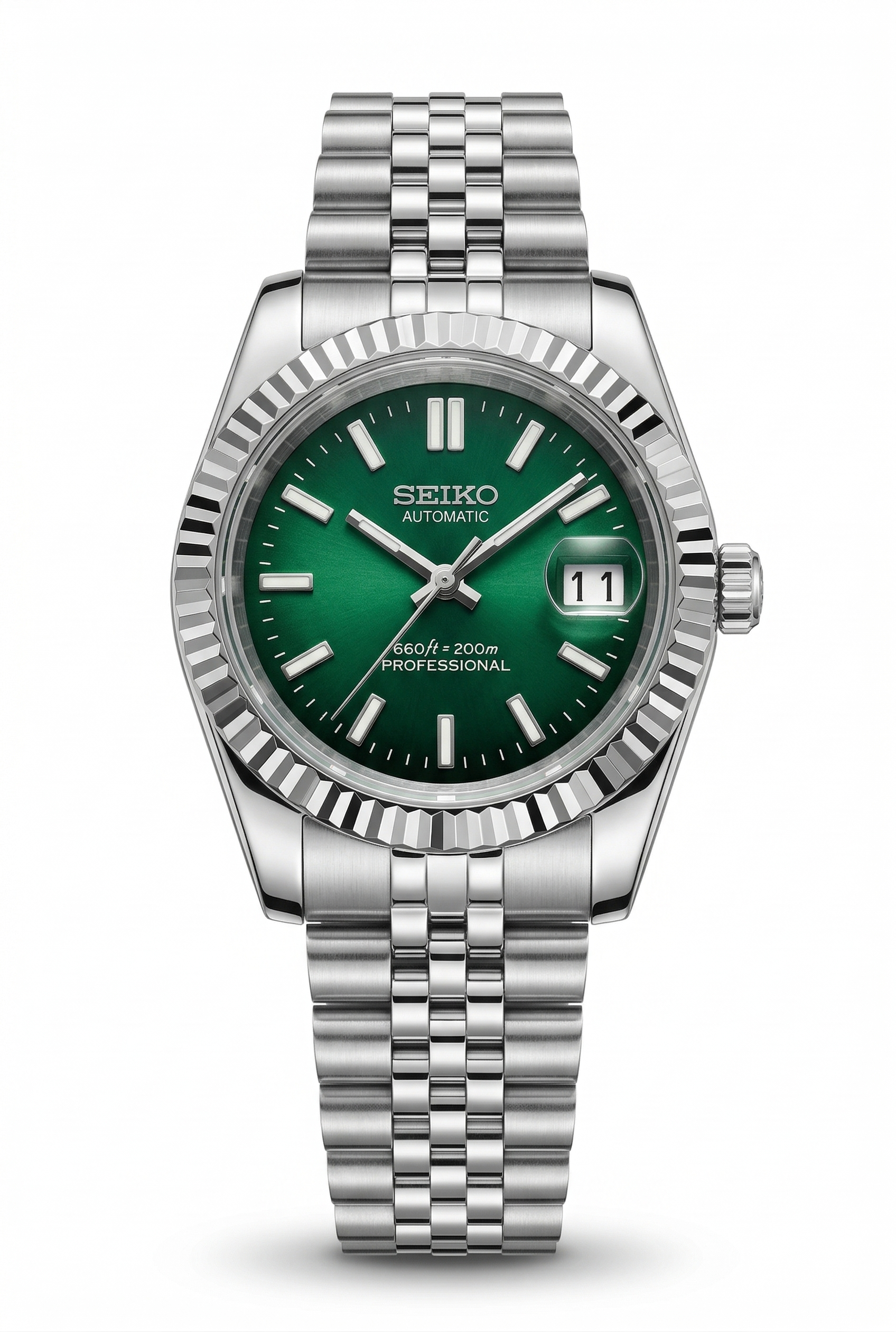 DJ-Fluted "Green" - Reloj personalizado con movimiento automático NH35 y cristal de zafiro | XP Watch Co.