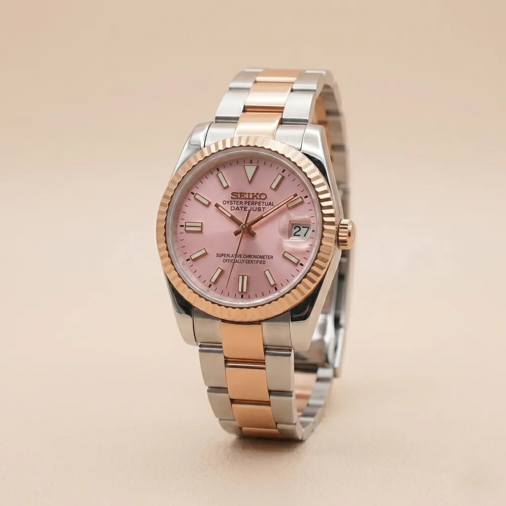 DJ-Fluted "Pink dual tone" - Reloj personalizado con cristal de zafiro y acero inoxidable 316L | XP Watch Co.
