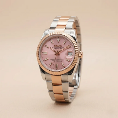 DJ-Fluted "Pink dual tone" - Reloj personalizado con cristal de zafiro y acero inoxidable 316L | XP Watch Co.