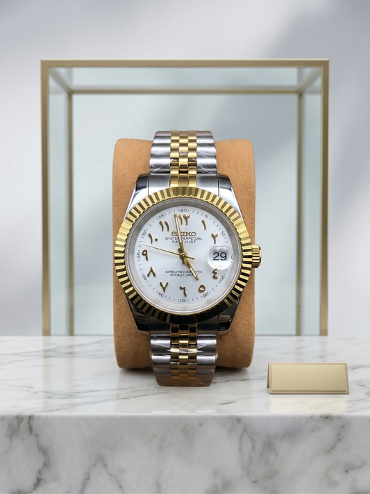 Reloj Automático XP Mod XP Mod DJ-Fluted Two-Tone Arabic "Pure White" VK63 cuarzo acero 316L cristal zafiro | XP Watch Co.