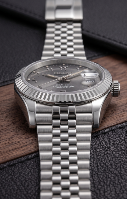 DJ-Fluted Mod "Grey Rhodium" Árabe con movimiento NH35, cristal zafiro y acero 316L | XP Watch Co.