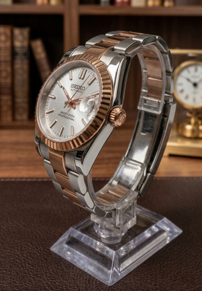 DJ-Fluted "Two Tone Rose Gold W/White" - Reloj personalizado con cristal de zafiro y acero inoxidable 316L | XP Watch Co.