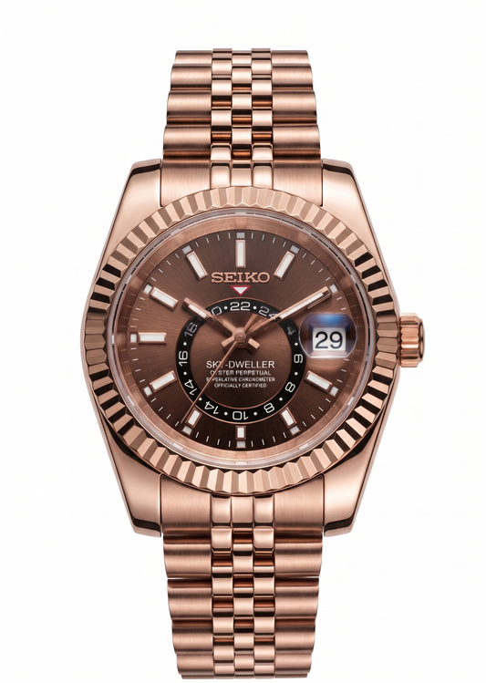 Sky-Dweller "RoseGold Chocolate" - Reloj personalizado con cristal de zafiro y acero inoxidable 316L | XP Watch Co.