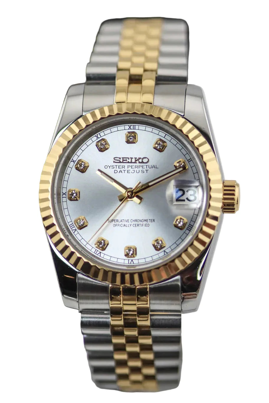 Ladyjust "Two-Tone Silver Diamond" con movimiento NH35, cristal zafiro y acero 316L | XP Watch Co.