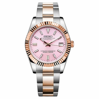DJ-Fluted "Two Tone Rose Gold W/Pink" - Reloj personalizado con cristal de zafiro y acero inoxidable 316L | XP Watch Co.