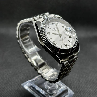 DD-President "Royal White Roman" - Reloj personalizado con cristal de zafiro y acero inoxidable 316L | XP Watch Co.