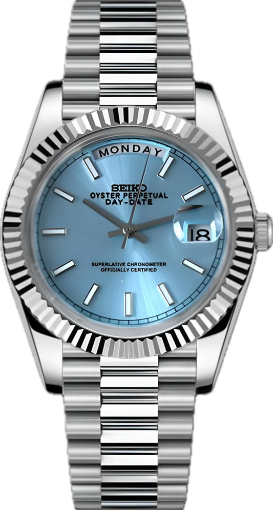 DD-President "Ice Blue" con movimiento NH70, cristal zafiro y acero 316L, reloj automático lujo | XP Watch Co.
