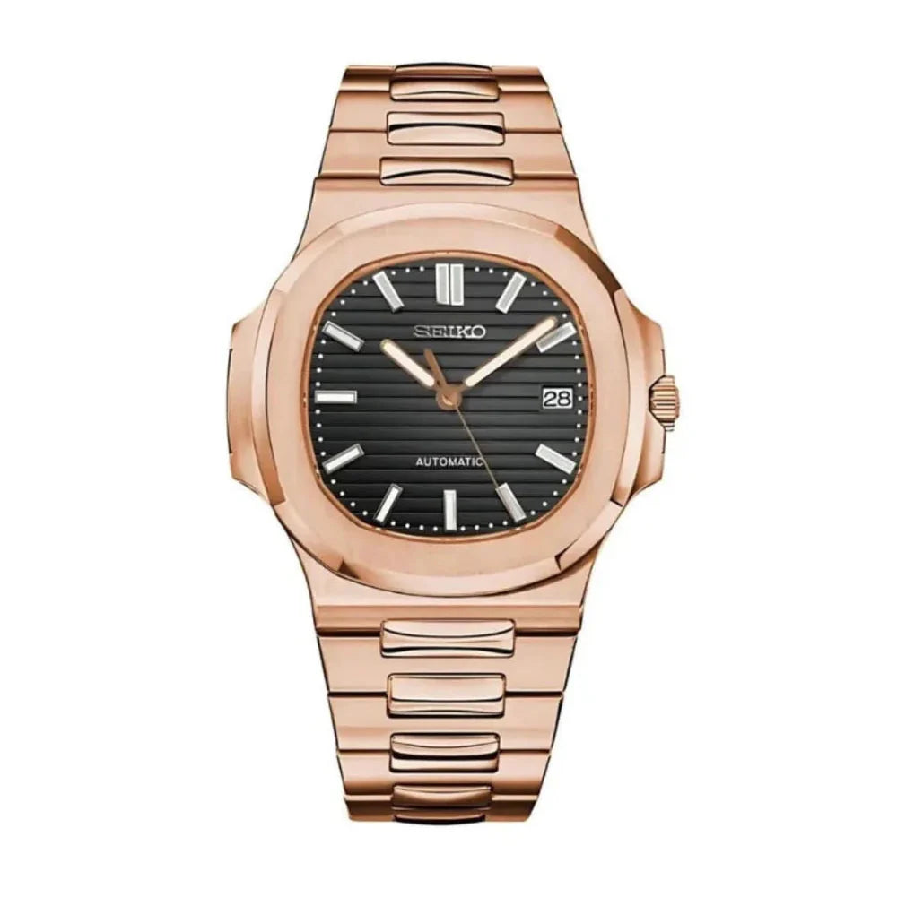Nautic Mod "Rose Gold W/Black" - Reloj personalizado con movimiento automático NH35 y cristal de zafiro | XP Watch Co.