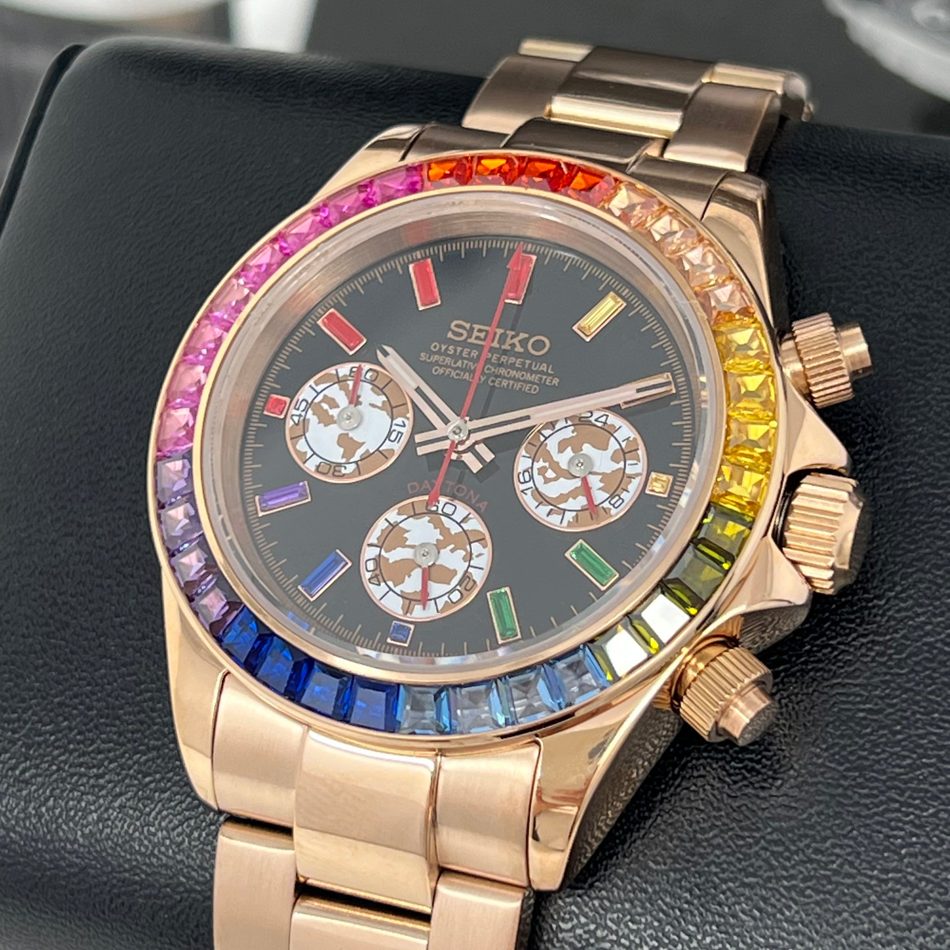 D-Racing "Rainbow" Rose Gold - Reloj personalizado con cristal de zafiro y cronógrafo VK63 | XP Watch Co.
