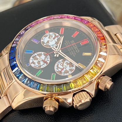 D-Racing "Rainbow" Rose Gold - Reloj personalizado con cristal de zafiro y luz de lujo silencioso | XP Watch Co.