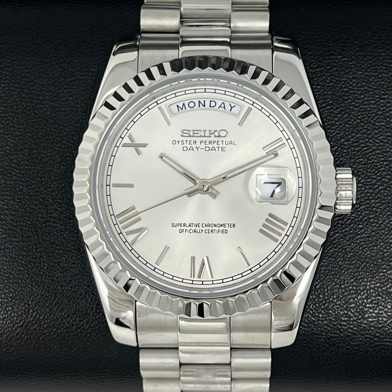 DD-President "Royal White Roman" - Reloj personalizado con cristal de zafiro y movimiento NH35 | XP Watch Co.