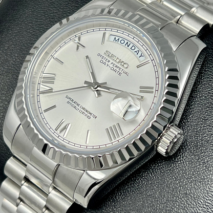 DD-President "Royal White Roman" - Reloj personalizado con cristal de zafiro y acero inoxidable 316L | XP Watch Co.