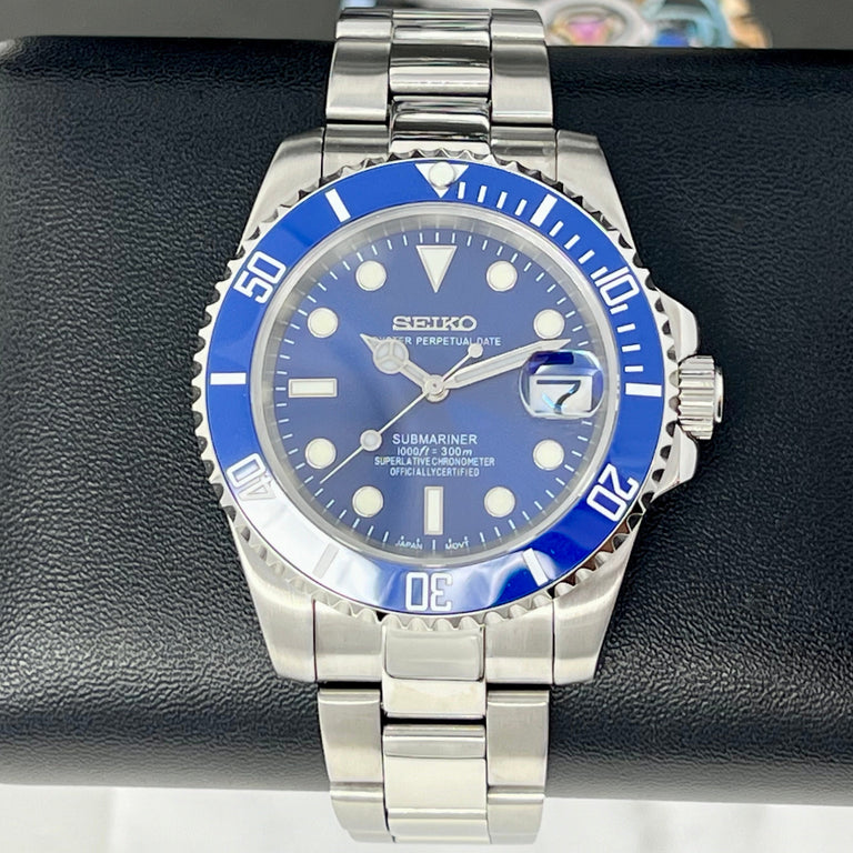 Sub-Diver "Silver Blue" (Pitufo) - Reloj personalizado con movimiento automático NH35 y cristal de zafiro | XP Watch Co.
