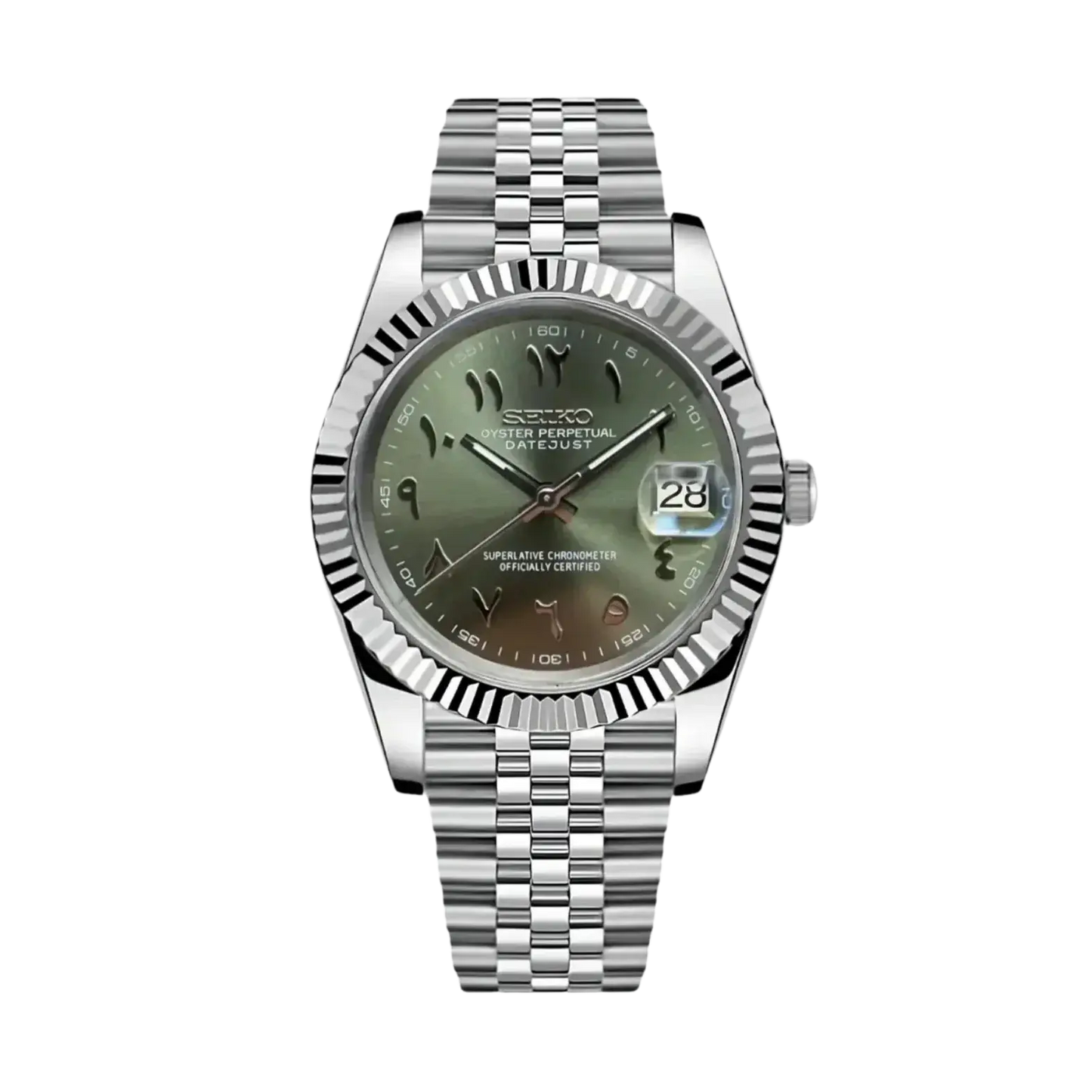 DJ-Fluted "Olive" Árabe - Reloj personalizado con cristal de zafiro y acero inoxidable 316L | XP Watch Co.
