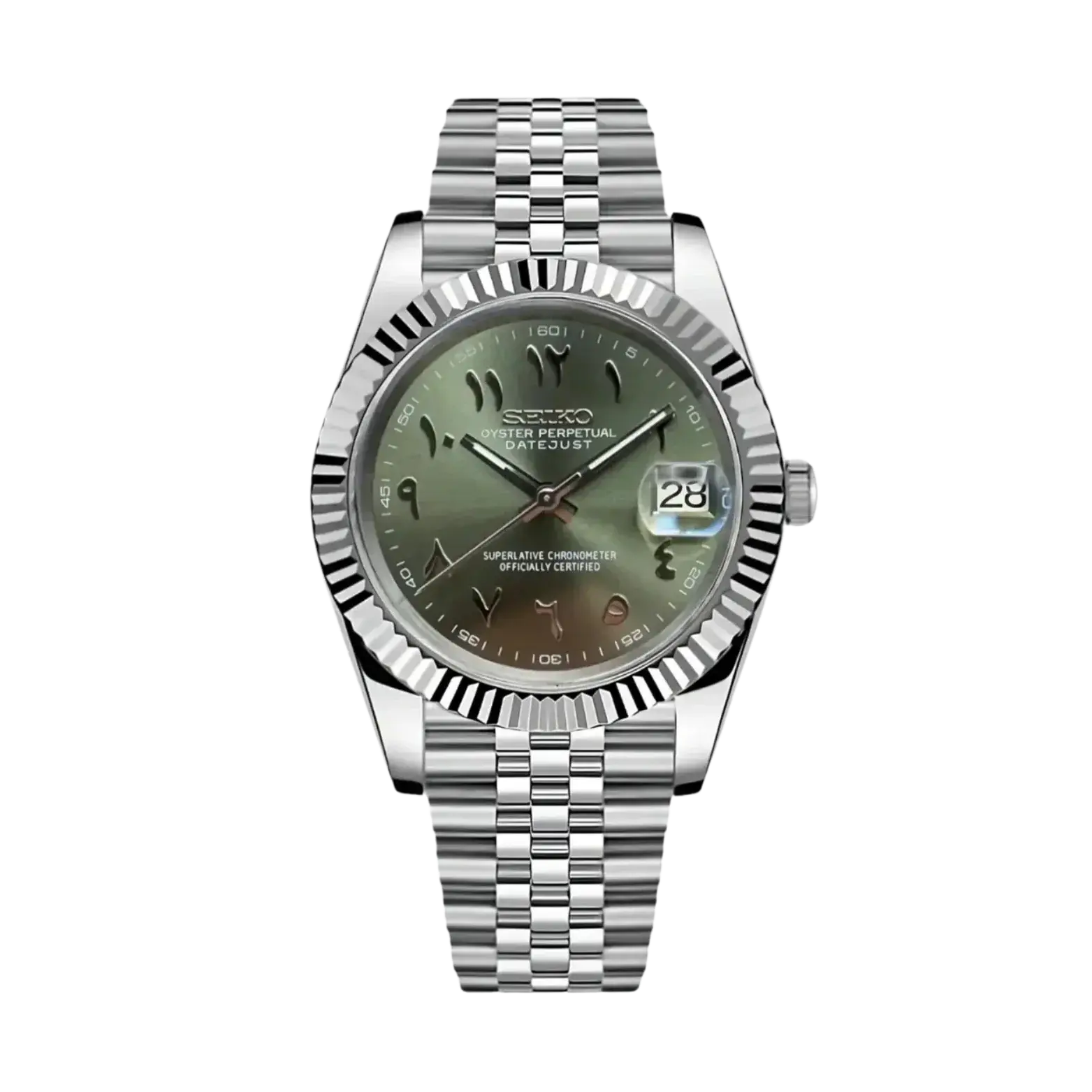 DJ-Fluted "Olive" Árabe - Reloj personalizado con cristal de zafiro y acero inoxidable 316L | XP Watch Co.