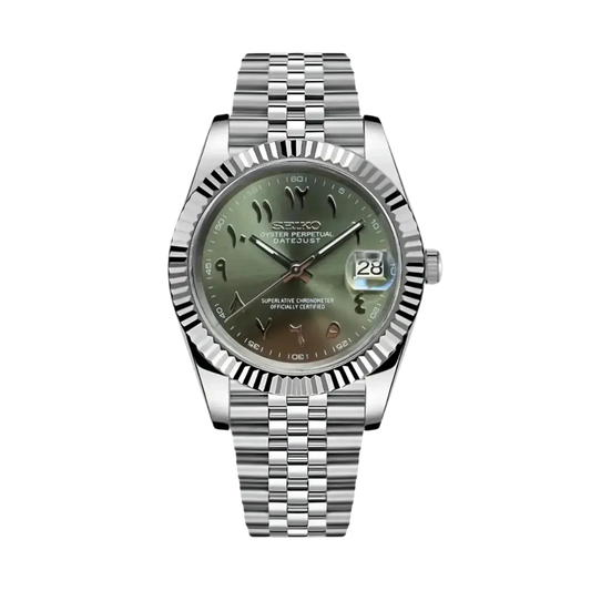 DJ-Fluted "Olive" Árabe - Reloj personalizado con cristal de zafiro y acero inoxidable 316L | XP Watch Co.