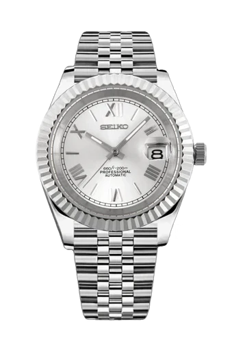 DJ-Fluted "Grey Roman" - Reloj automático personalizado con cristal de zafiro y acero inoxidable 316L | XP Watch Co.