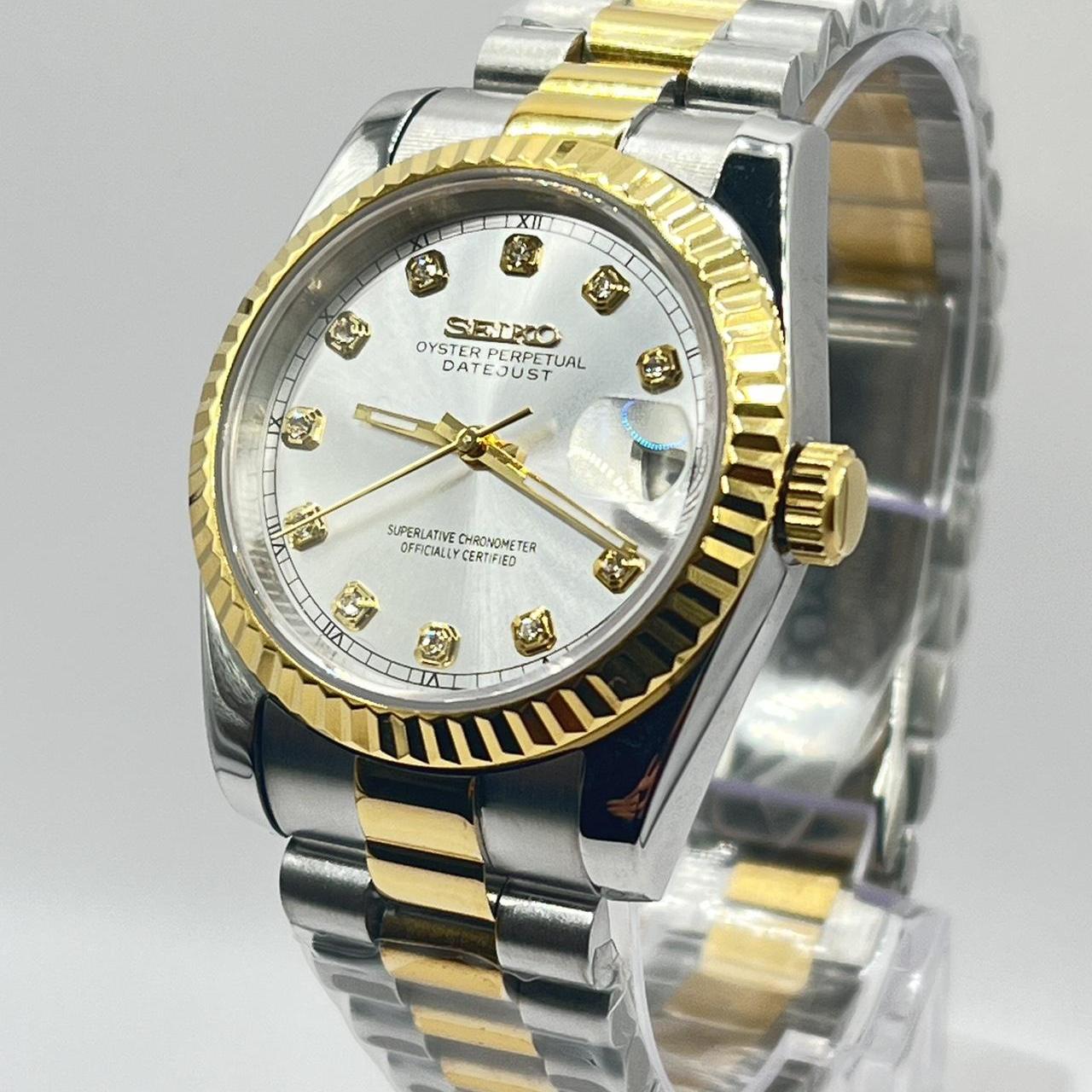 Ladyjust "Two-Tone Silver Diamond" con movimiento NH70, acero 316L y cristal zafiro | XP Watch Co.