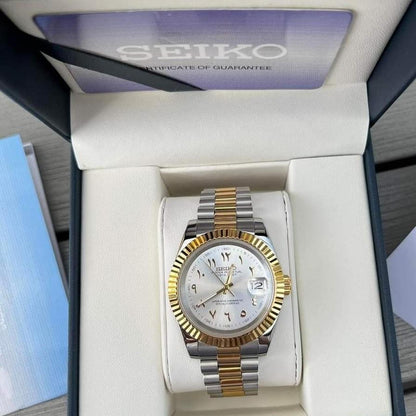 DJ-Fluted Two-Tone Arabic "Pure White" con movimiento NH35, acero 316L y cristal zafiro | XP Watch Co.