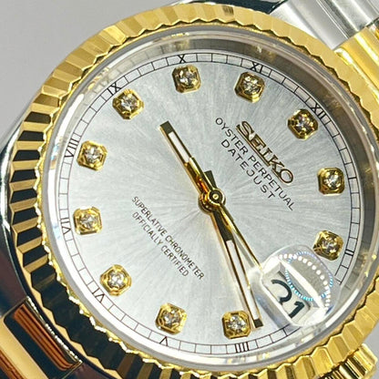 Ladyjust "Two-Tone Silver Diamond" con movimiento NH70 cristal zafiro acero 316L | XP Watch Co.