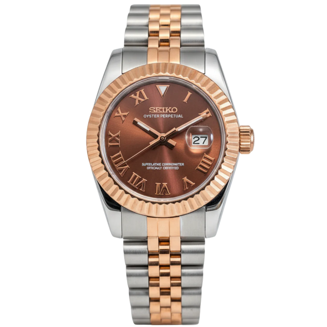 Ladyjust | Two-Tone RoseGold Bronze Roman - Reloj personalizado con cristal de zafiro y acero inoxidable 316L | XP Watch Co.