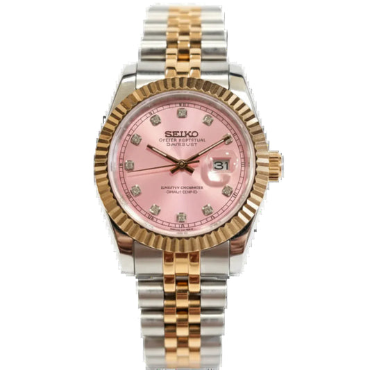 DJ-Fluted "Pink Diamond" Rose Gold Two-Tone - Reloj personalizado con cristal de zafiro y acero inoxidable 316L | XP Watch Co.